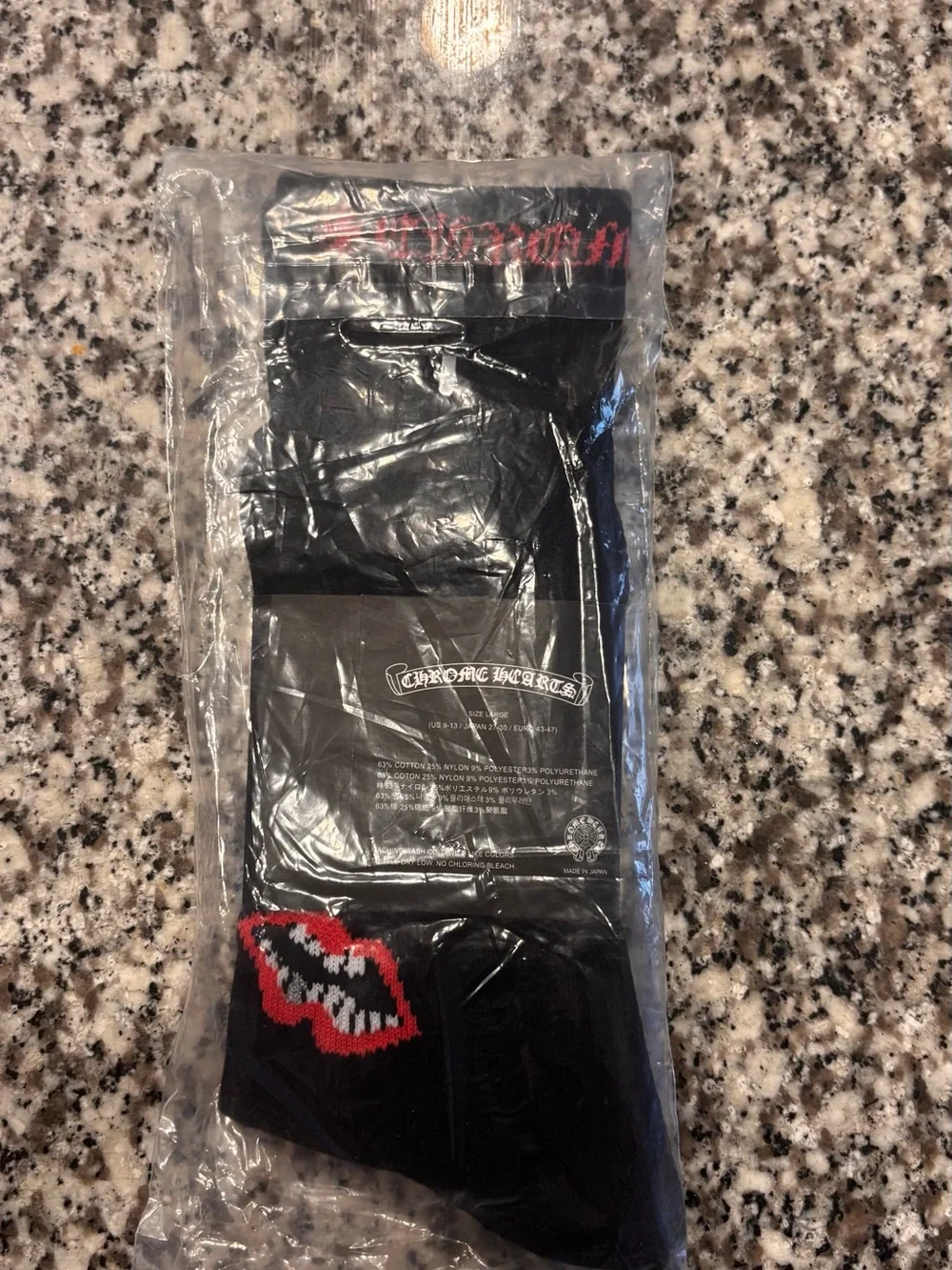 Chrome Hearts Black Crew Socks with Red Lip Graphic